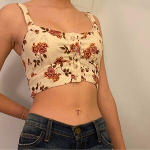 Brandy Melville Cream Floral Button-Front Cropped Tank